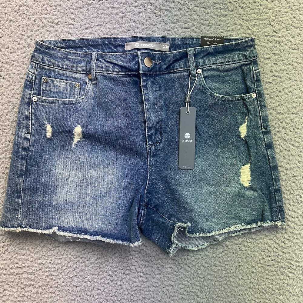 Tractr Brittany Women's‎ Frayed Denim Shorts Sz 12/31 Destruction
